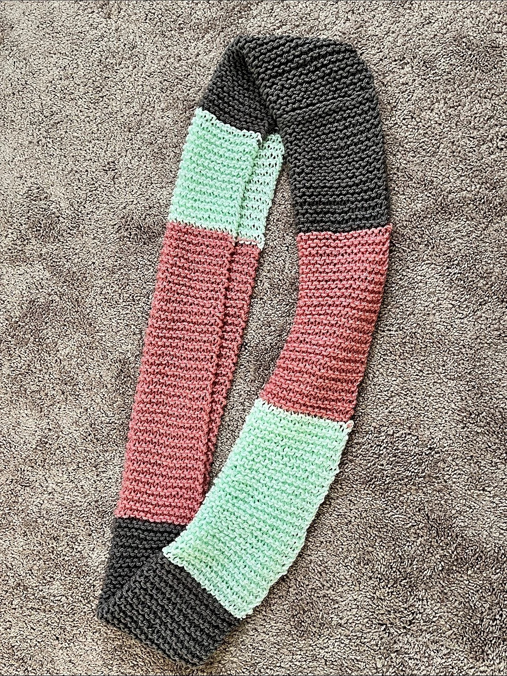 Color Block Knit Infinity Scarf in Pink, Mint Sparkle & Gray Extra Large Handmad